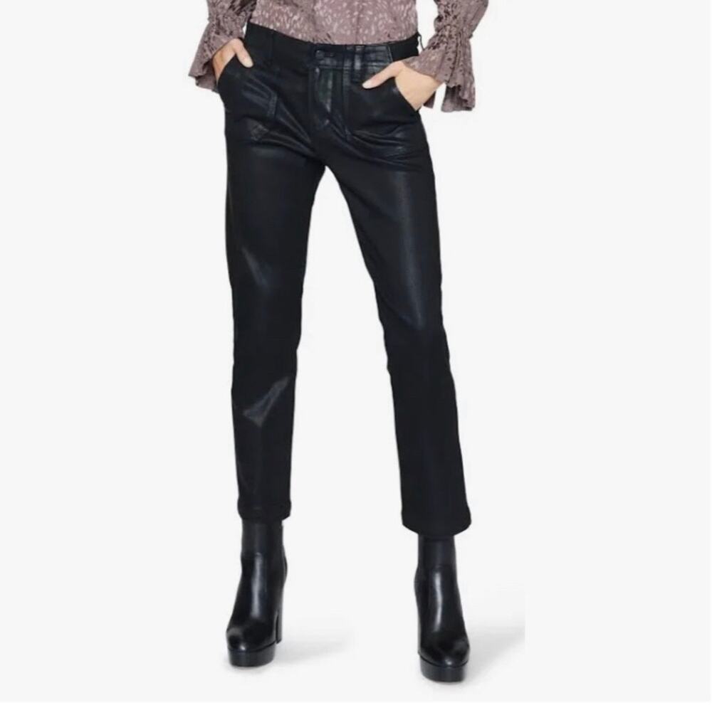 Paige Denim Mayslie Straight Leg Ankle Coated Jeans Black Fog Luxe Size 29 NWT